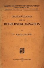 FREISLER, Betriebsorganisation. Jena 1922