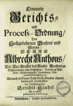SCHWARZBURG-RUDOLSTADT, Prozess- u. Gerichtsordnung. Rudolstadt 1704