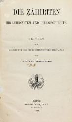 GOLDZIHER, Die Zâhiriten. Leipzig 1884