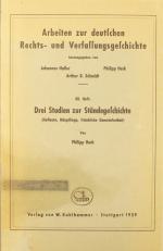 HECK, Philipp, Ständegeschichte. Stuttgart 1939